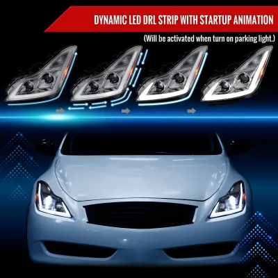 Infiniti G37 - 2008 to 2013 - 2 Door Coupe [All] (LED Projector, Fiber Optic LED Sequential Accent Lights) (LED High Beams) (Includes Built-In Projector Fog Lights) (For Models Without AFS)