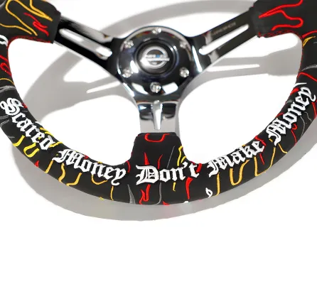 Universal (Ryan Litteral Edition) (Black Suede Rim With Chrome Slotted Spokes) (Custom Embroidered With Red Stitching) (350mm Diameter) (3