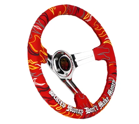 Universal (Ryan Litteral Edition) (Red Suede Rim With Chrome Slotted Spokes) (Custom Embroidered With Black Stitching) (350mm Diameter) (3