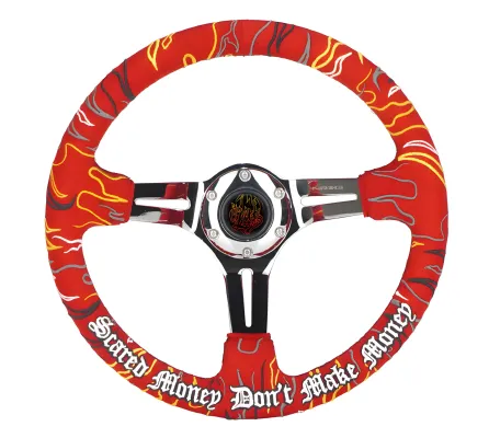 Universal (Ryan Litteral Edition) (Red Suede Rim With Chrome Slotted Spokes) (Custom Embroidered With Black Stitching) (350mm Diameter) (3