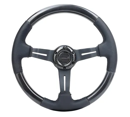 Universal (Gloss Carbon Fiber Rim, Black Anodized Slotted Spokes) (Perforated Leather Grip Accents With Black Stitching) (350mm Diameter) (1.5