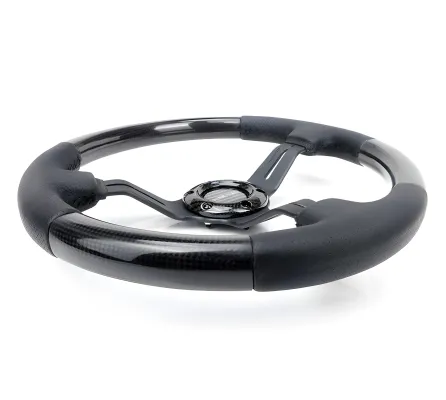 Universal (Gloss Carbon Fiber Rim, Black Anodized Slotted Spokes) (Perforated Leather Grip Accents With Black Stitching) (350mm Diameter) (1.5