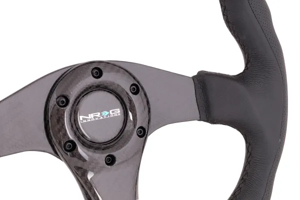 Universal (Oval Bottom) (Gloss Carbon Fiber Rim, Carbon Fiber Spokes) (Leather Grip Accents) (350mm Diameter)