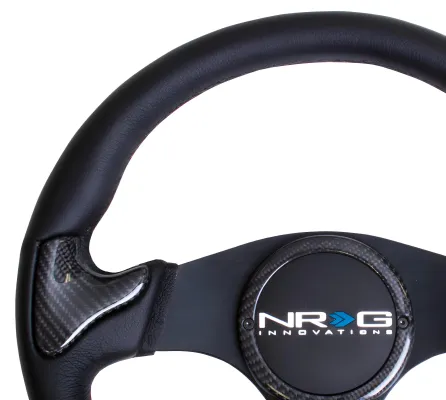 Universal (Leather Rim With Carbon Fiber Grip Accents, Black Anodized Spokes) (Rubber Horn Button) (350mm Diameter) (1