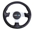 Universal (Leather Rim With Carbon Fiber Grip Accents, Silver Anodized Spokes) (Rubber Horn Button) (350mm Diameter) (1