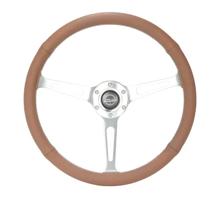 Universal (Rigid) (Circuit Spec) (Perforated Brown Leather Rim, Brushed Aluminum Slotted Spokes) (380mm Diameter) (1