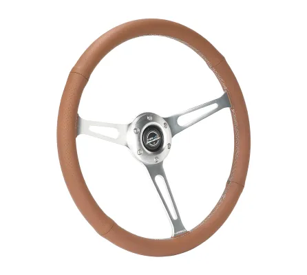 Universal (Rigid) (Circuit Spec) (Perforated Brown Leather Rim, Brushed Aluminum Slotted Spokes) (380mm Diameter) (1