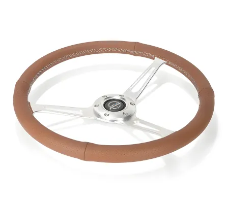 Universal (Rigid) (Circuit Spec) (Perforated Brown Leather Rim, Brushed Aluminum Slotted Spokes) (380mm Diameter) (1