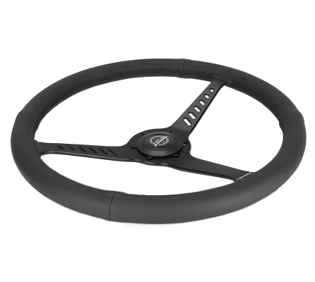 Universal (Rigid) (Stealth Spec) (Perforated Black Leather Rim, Black Anodized Spokes With Diagonal Slots) (Black Stitching) (380mm Diameter) (1