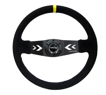 Universal (Rigid) (Black Suede Rim, Black Anodized Spokes With Arrow Cutouts) (Yellow Center Mark) (350mm Diameter) (3
