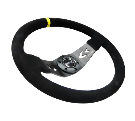 Universal (Rigid) (Black Suede Rim, Black Anodized Spokes With Arrow Cutouts) (Yellow Center Mark) (350mm Diameter) (3