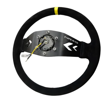 Universal (Rigid) (Black Suede Rim, Black Anodized Spokes With Arrow Cutouts) (Yellow Center Mark) (350mm Diameter) (3