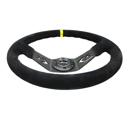 Universal (Rigid) (Black Suede Rim, Black Anodized Spokes With Arrow Cutouts) (Yellow Center Mark) (350mm Diameter) (3