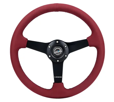 Universal (Rigid) (Burgundy Micro Suede Rim, Matte Black Spokes) (Black Stitching) (350mm Diameter) (1.5