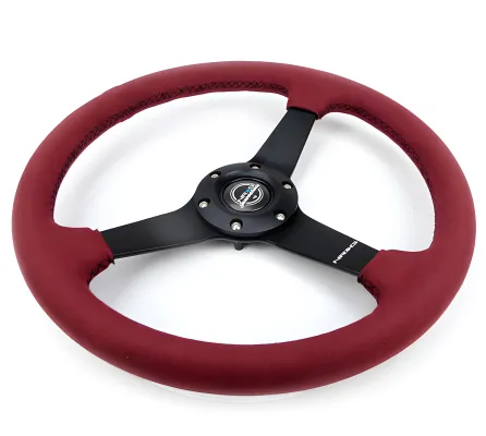 Universal (Rigid) (Burgundy Micro Suede Rim, Matte Black Spokes) (Black Stitching) (350mm Diameter) (1.5