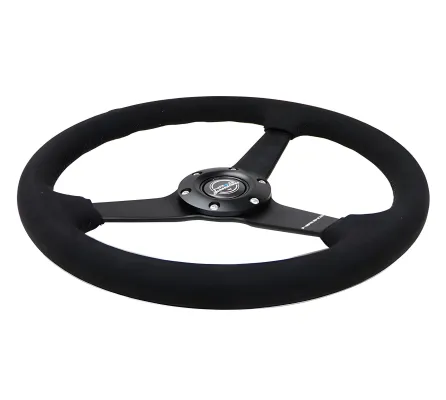 Universal (Rigid) (Black Alcantara Rim, Matte Black Spokes) (Black Stitching) (350mm Diameter) (1.5