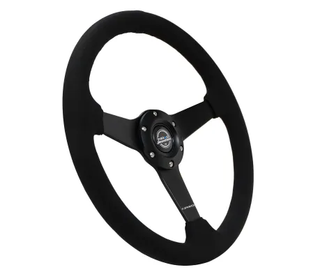 Universal (Rigid) (Black Alcantara Rim, Matte Black Spokes) (Black Stitching) (350mm Diameter) (1.5