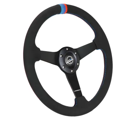Universal (Rigid) (Black Alcantara Rim, Matte Black Spokes) (M3 Colorway Stitching) (M3 Colorway Center Mark) (350mm Diameter) (1.5